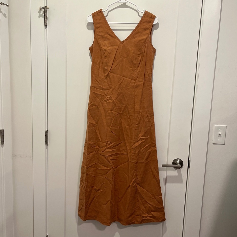 Limited America 100% Linen Maxi Dress Rust Orange V-Neck Sleeveless Size 4